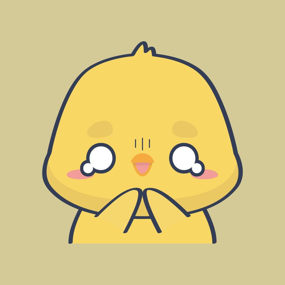 cute crying little chicken face in isolated outline flat design vector