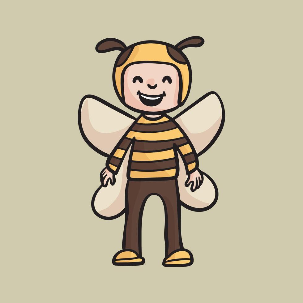 a kid wearing bee costume in isolated outline flat design vector