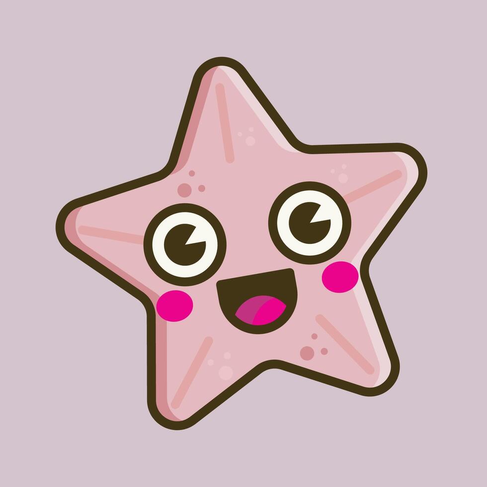 a starfish with cute face in isolated outline flat design vector