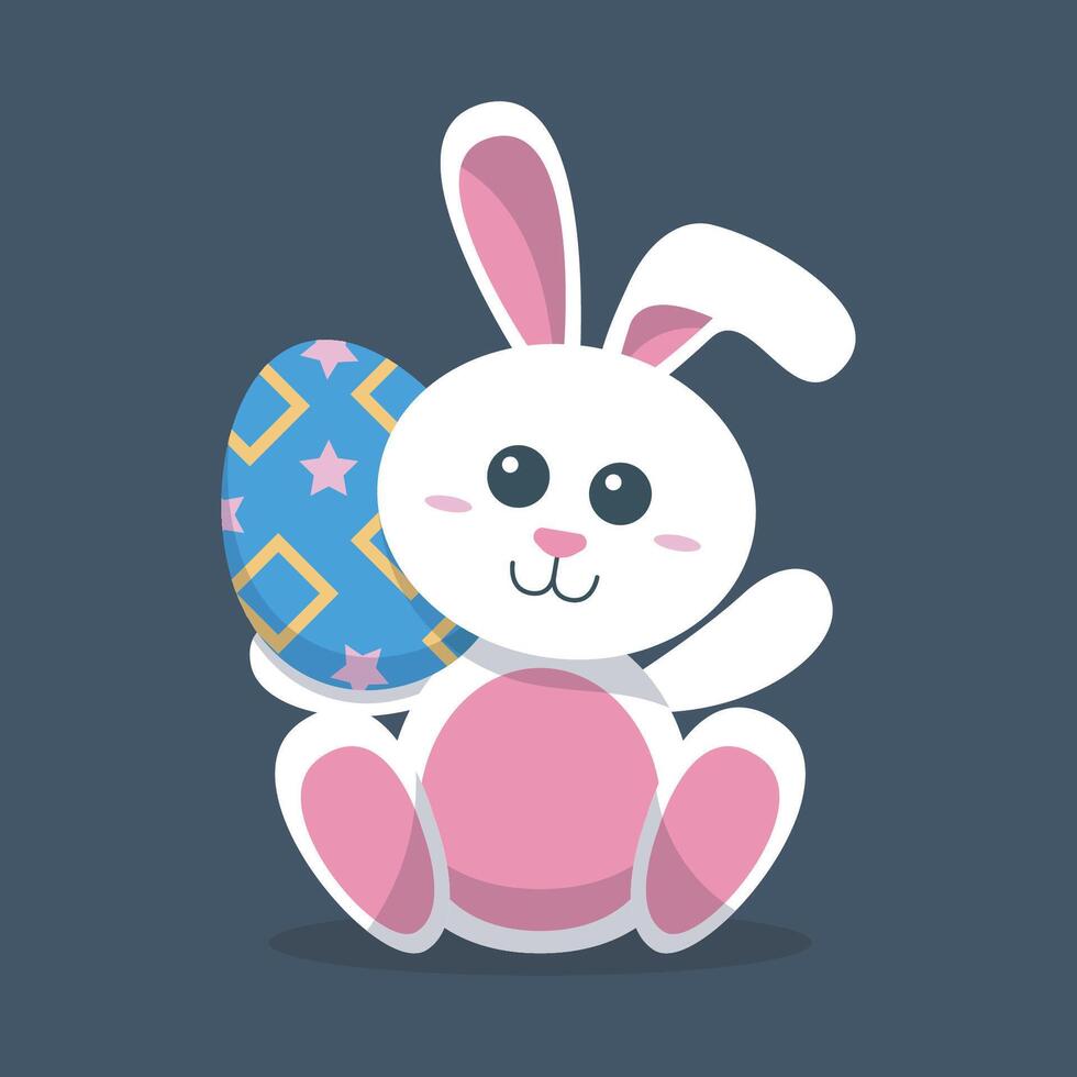 cute bunny bring easter egg in isolated flat design vector