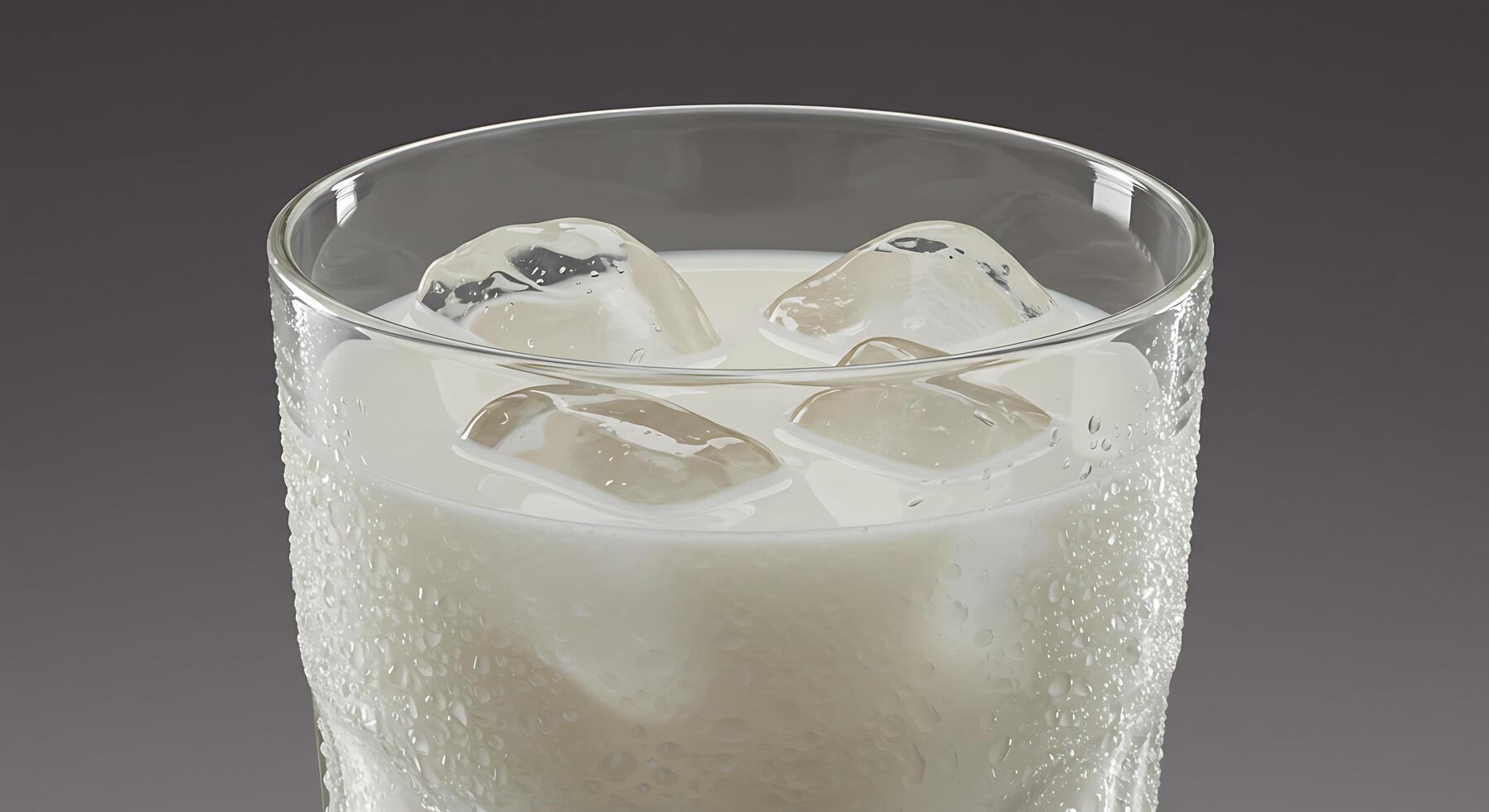 A Refreshing Glass of Chilled Milk with Ice Cubes on a Dark Background photo