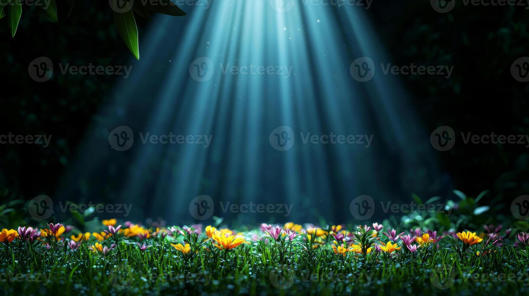 flor silvestre prado bañado en temprano Mañana niebla y luz de sol foto