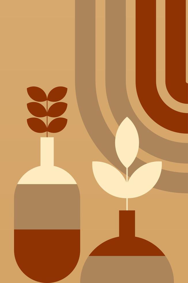 Flat pot leaf bohemian vase plant boho wall art background vector