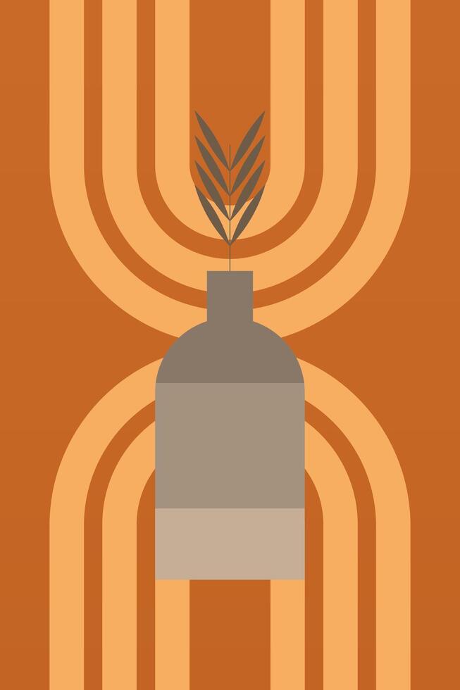 Flat bohemian vase botanic plant boho wall art background vector