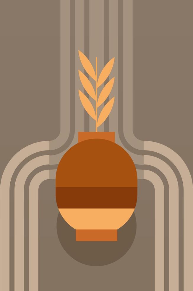 Flat bohemian botanic vase plant boho wall art background vector
