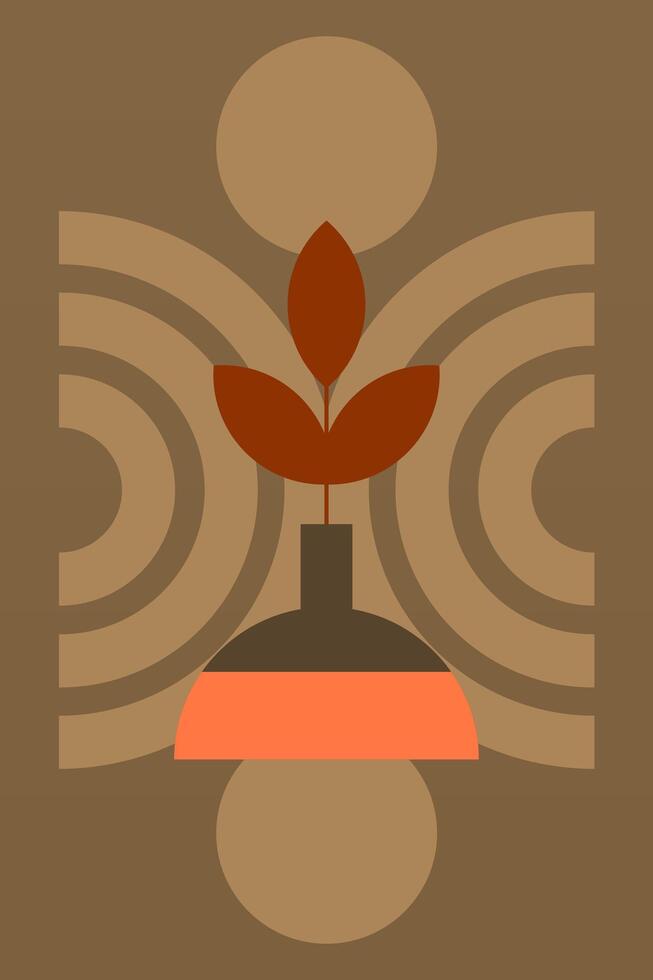Flat botanic bohemian vase plant boho wall art background vector