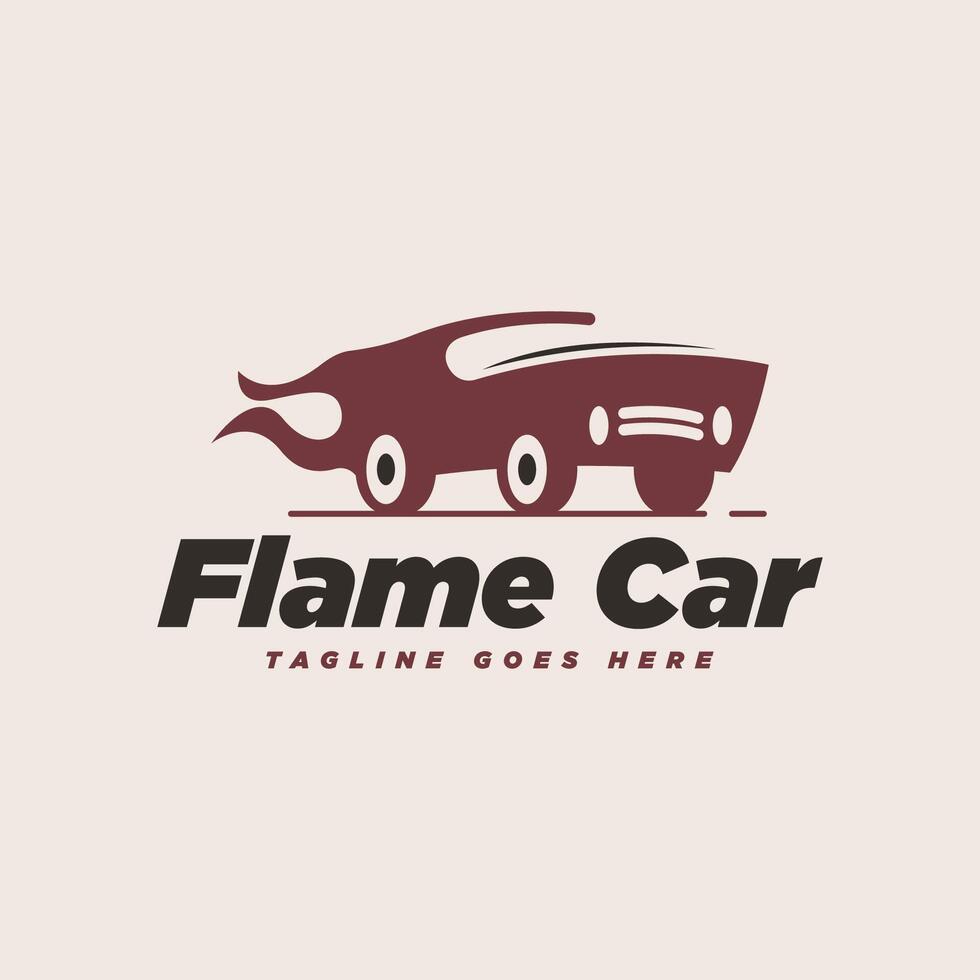 Retro car flame garage logo design template vector