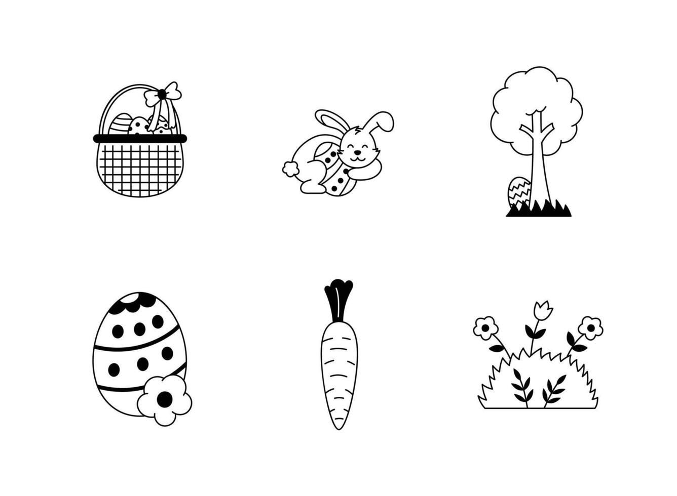 Collection of Easter Egg Hunt with Bunny, Egg Basket, Tree Illustration vector