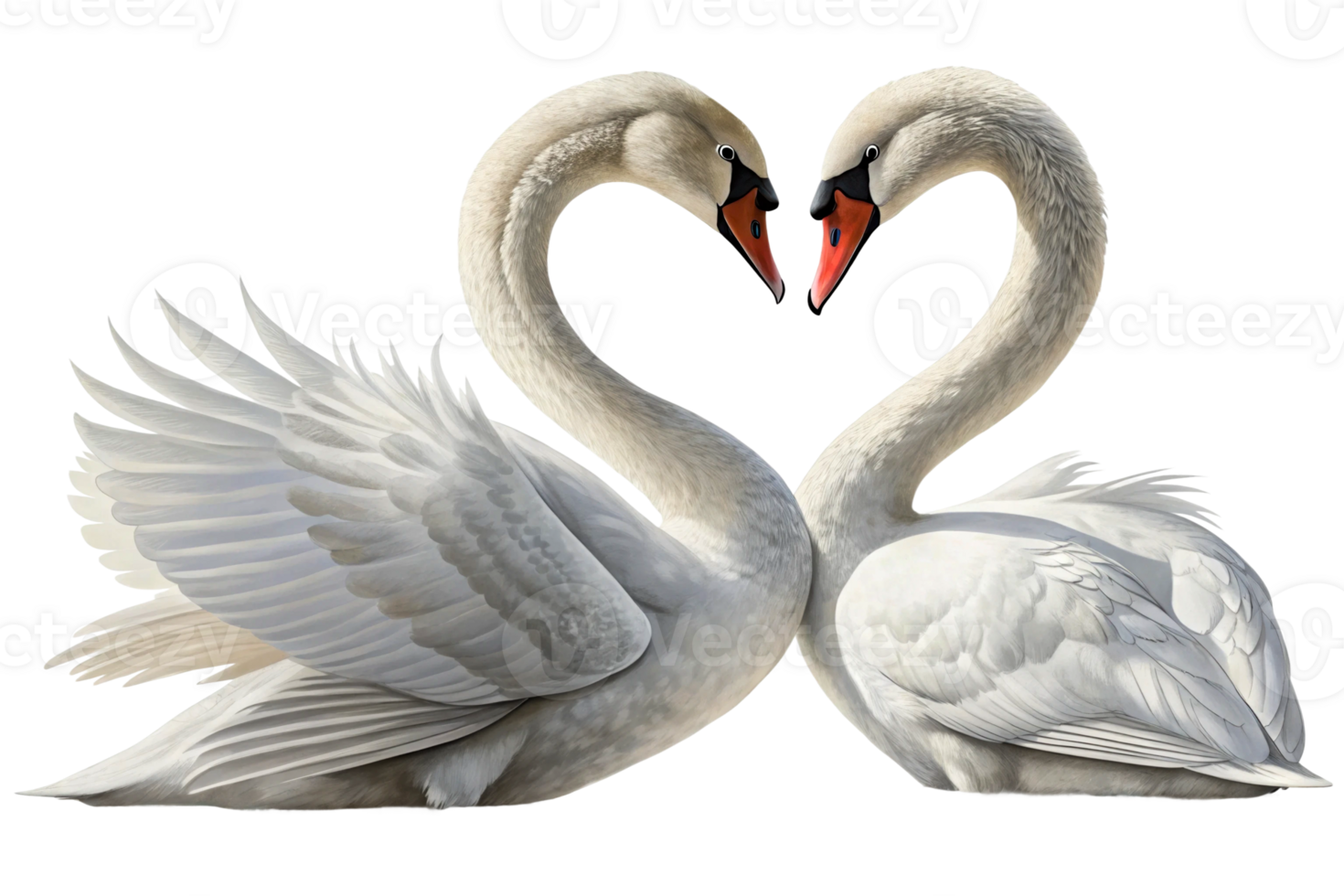 Majestic swans create a heart shape with their necks in a serene natural setting png