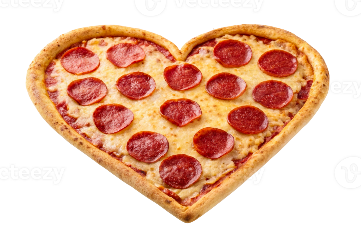 Heart-shaped pepperoni pizza garnished with slice toppings for a romantic dining experience png