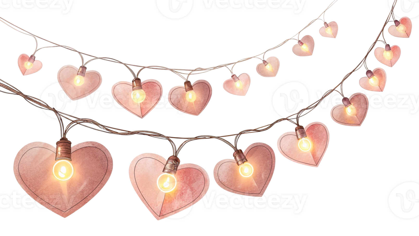 Heart-shaped string lights create a romantic atmosphere for celebrations and events png