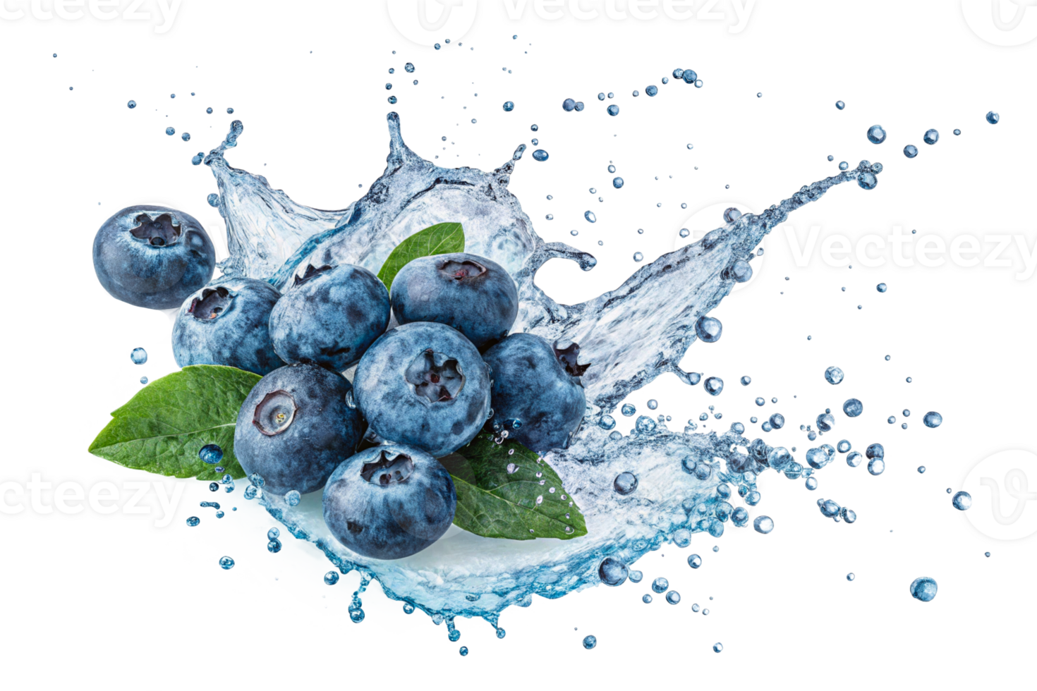 Fresh blueberries splash in water creating dynamic motion and freshness png