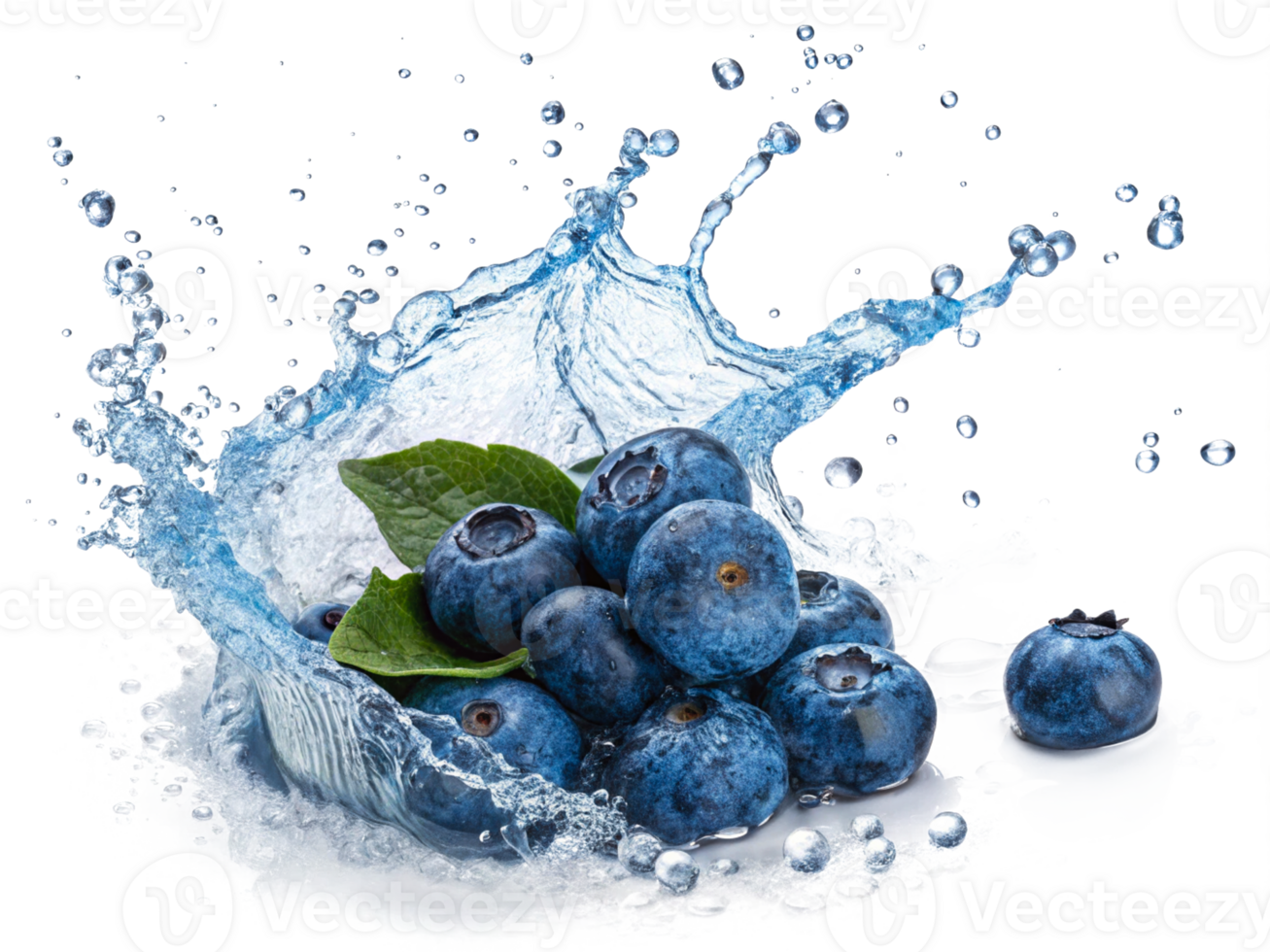Fresh blueberries splashing in water creating a vibrant and lively scene png