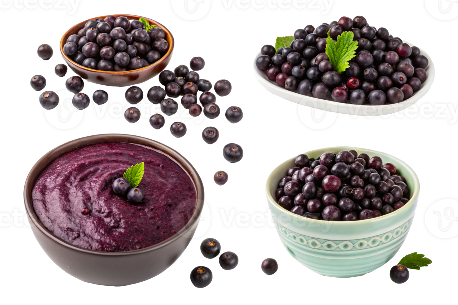 Fresh blueberries displayed in various forms and arrangements for culinary use png