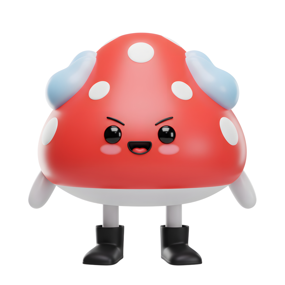 Cute 3D Mushroom Character Design with Angry Face png