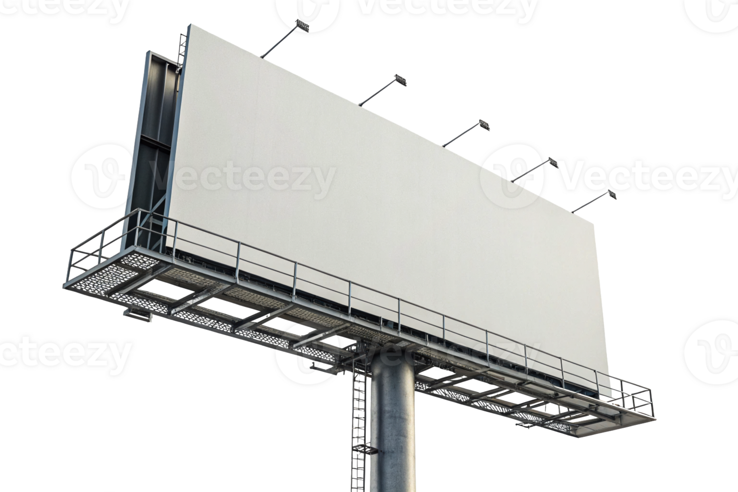 Blank billboard stands alone in urban setting under clear blue sky png