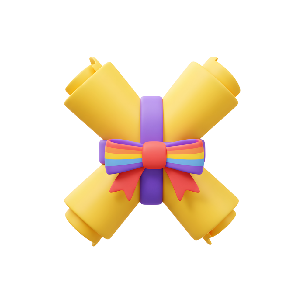 regnbåge rosett gradering diplom skrolla 3d framställa png