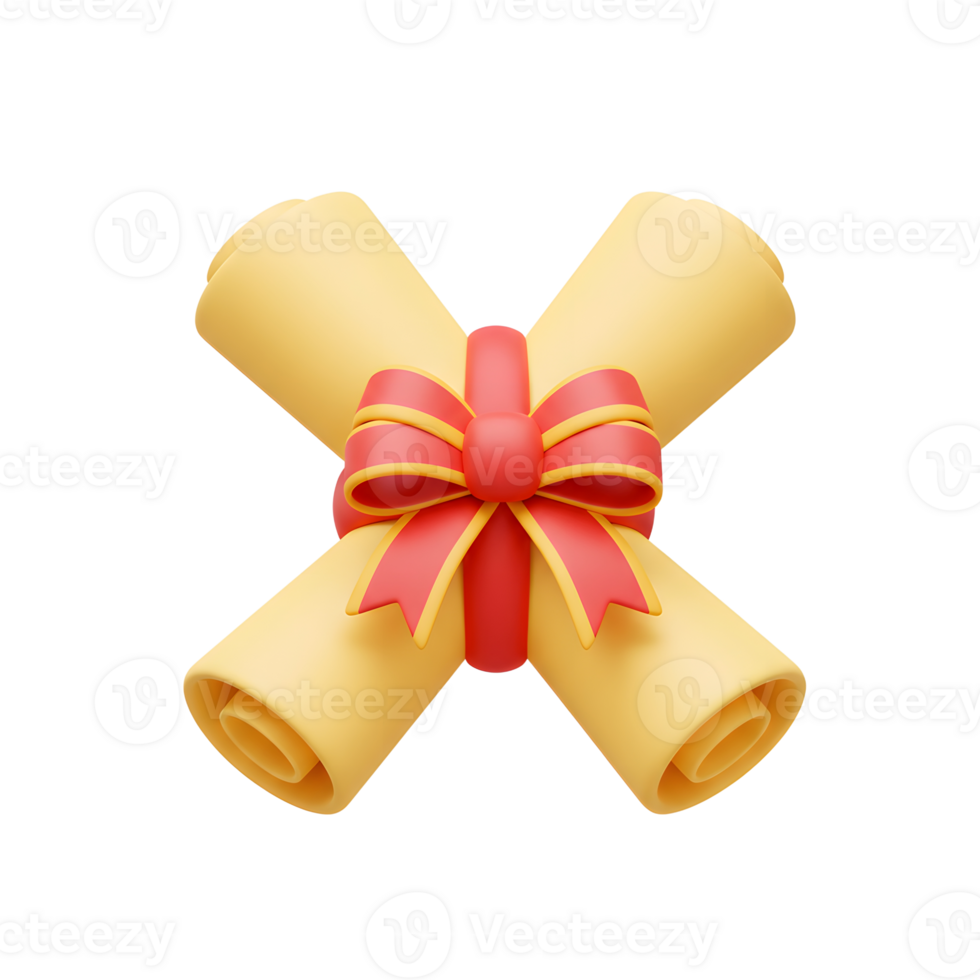 Graduation Diploma Scroll with Red Bow 3D Render png