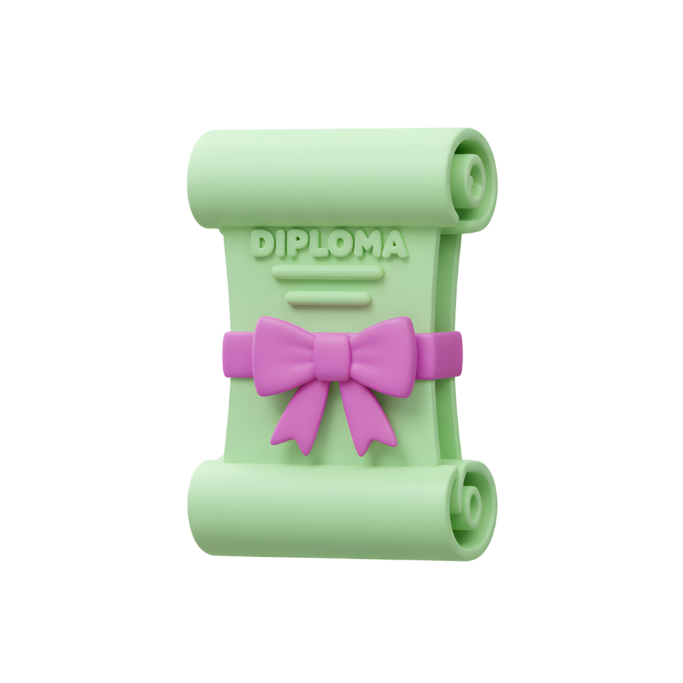 3D Rendered Diploma Scroll with Pink Bow Graduation Certificate png