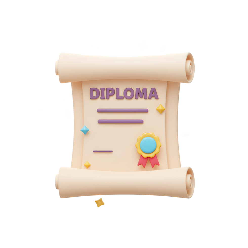 Cute 3D Diploma Scroll with Confetti Graduation Certificate png