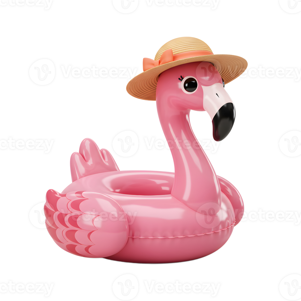 Pink Flamingo Pool Float with Straw Hat Summer Fun png