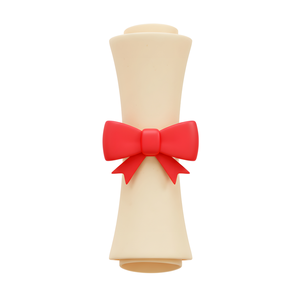 3D Rendered Certificate Scroll with Red Bow png