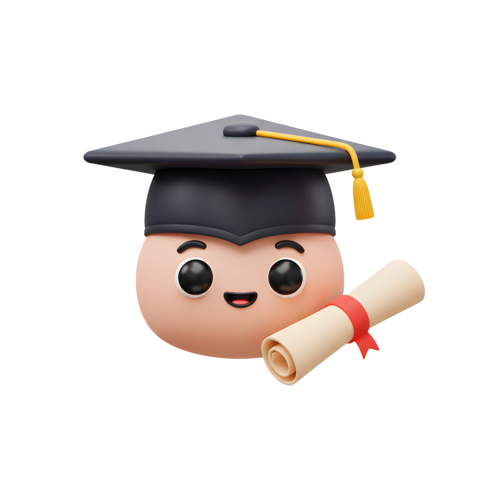 Cute Graduation Character 3D Model with Diploma png