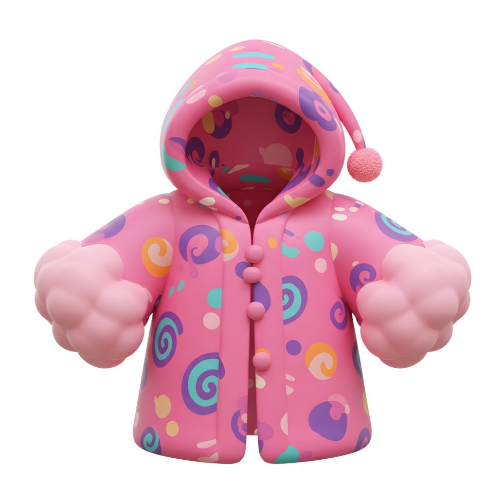 Cute Pink Hooded Coat 3D Render Cartoon Style png