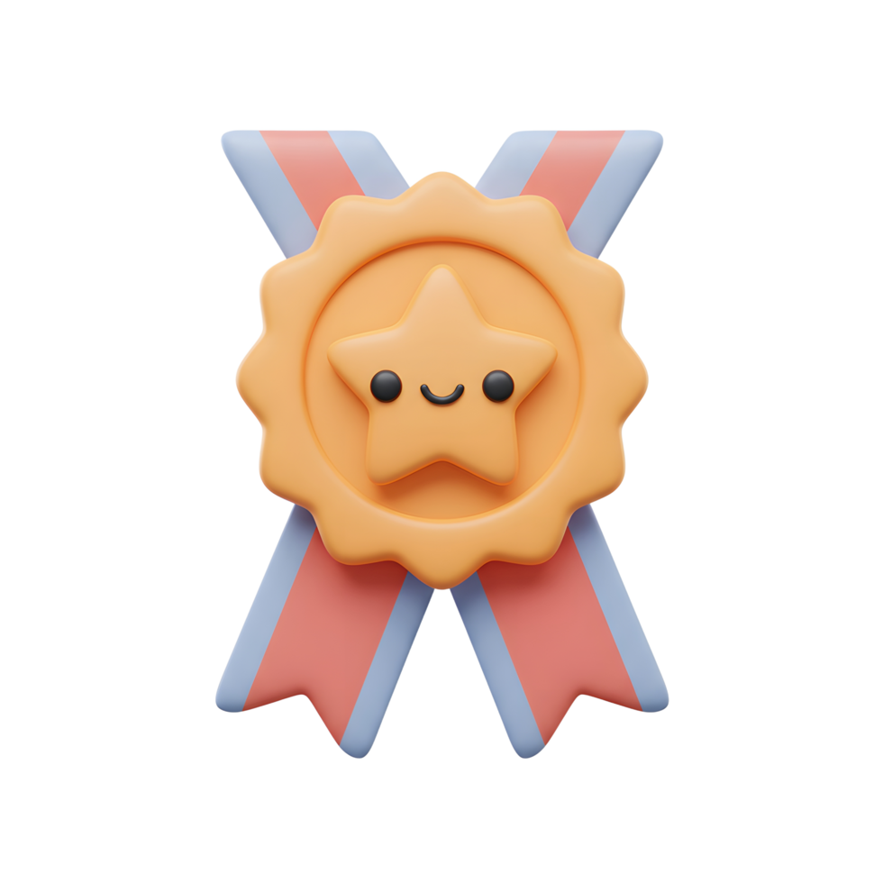 Cute 3D Rendered Award Badge with Happy Star png