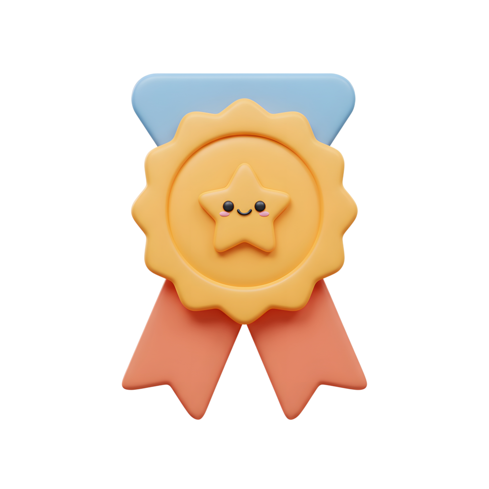Cute 3D Rendered Gold Award Medal with Star png