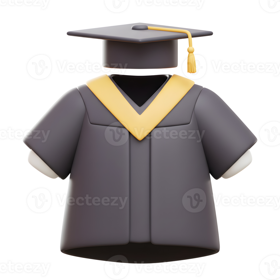 Graduation Cap and Gown 3D Render Graduation Outfit png