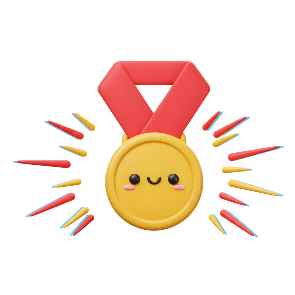 Cute 3D Gold Medal Award Illustration with red Ribbon png