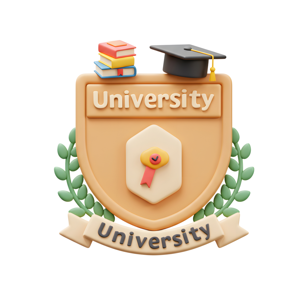 3D University Emblem Design Books Graduation Cap png