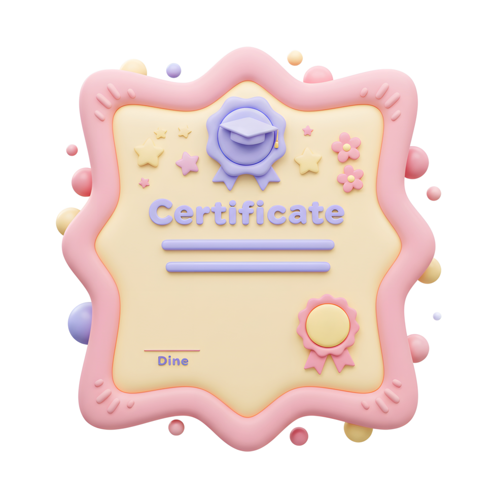 Cute 3D Rendered Certificate Design Pastel Colors png