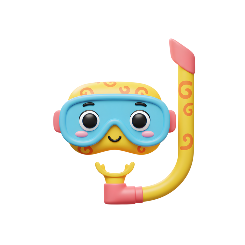 Cute Snorkel Mask Character 3D Render for Summer Fun png