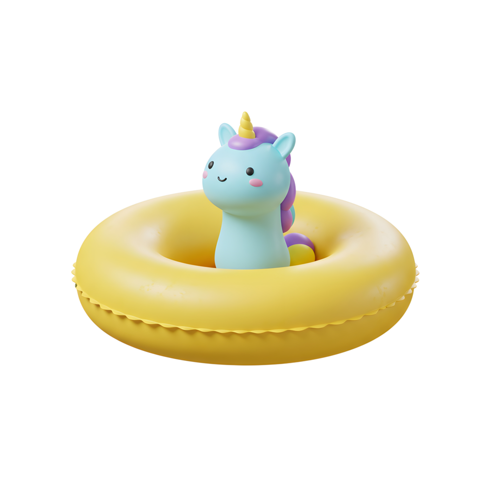 Cute Unicorn in Yellow Inflatable Ring Summer Fun png