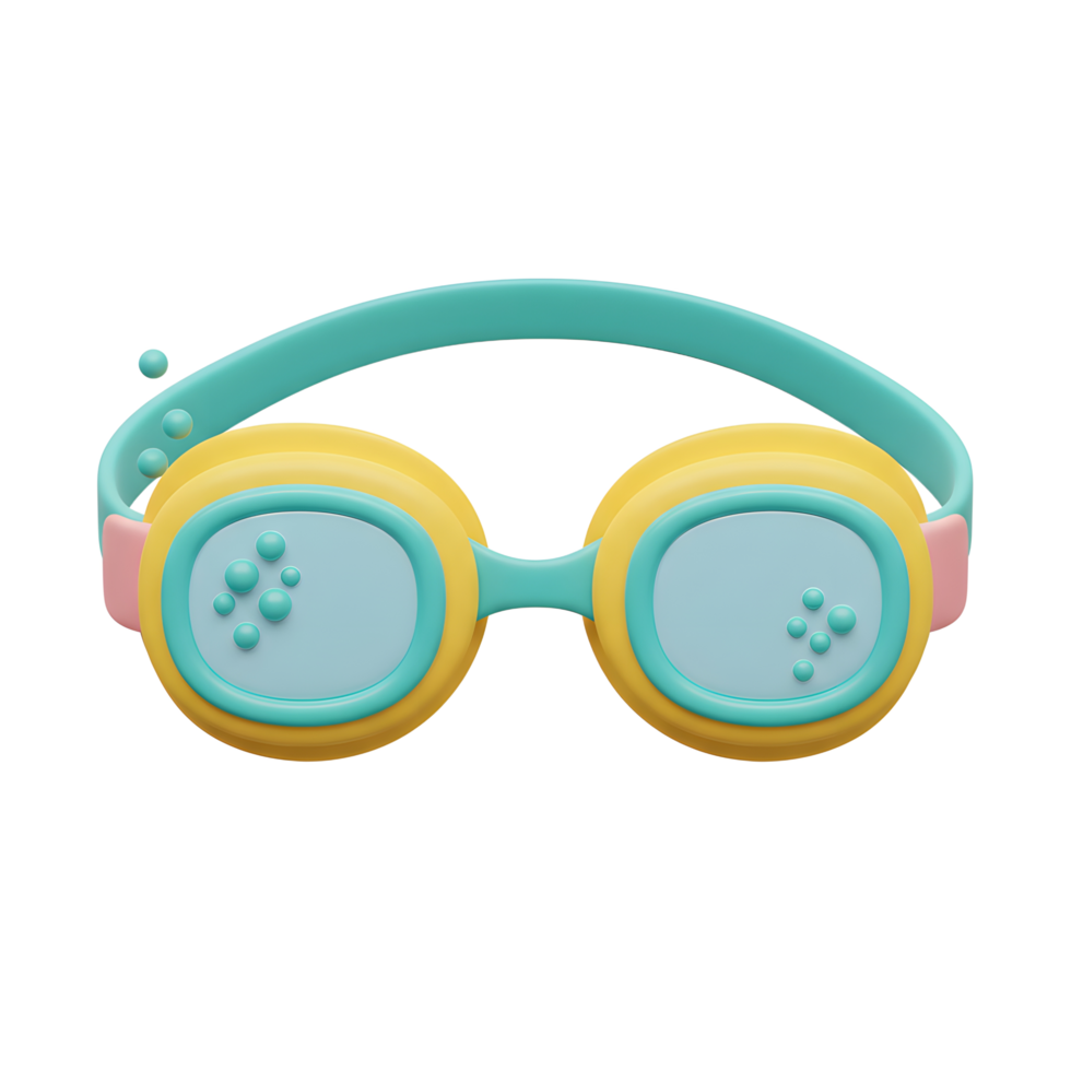 Cute Kids Swimming Goggles Yellow Teal Design png