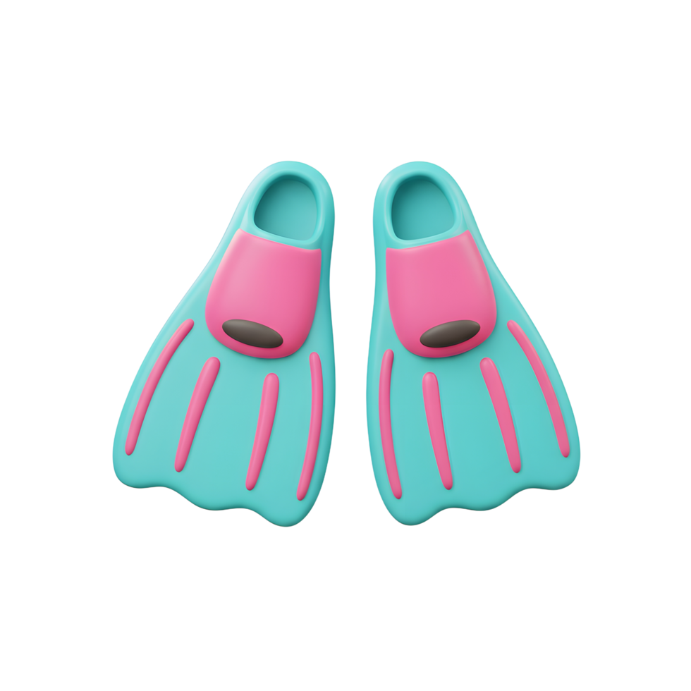 Cute Teal Pink Swim Fins 3D Render Summer Fun png