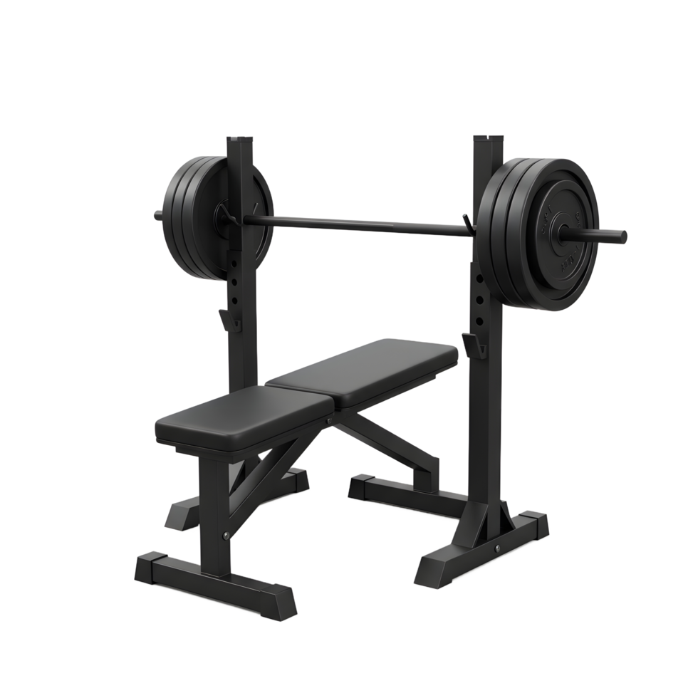Black Weight Bench with Barbell for Home Gym Workout png