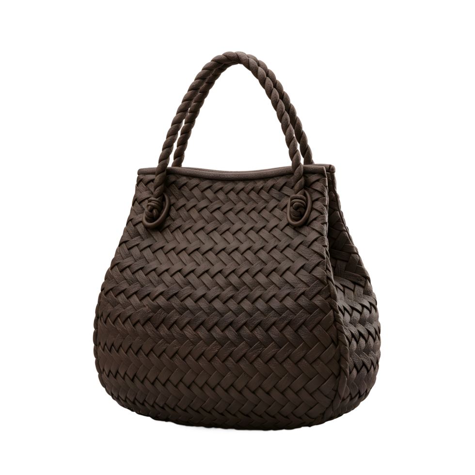 Brown Leather Woven Tote Bag Stylish Handbag for Women png