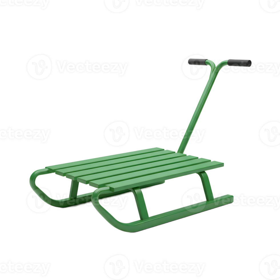 Green Metal Sled with Wooden Seat Winter Fun Toy png
