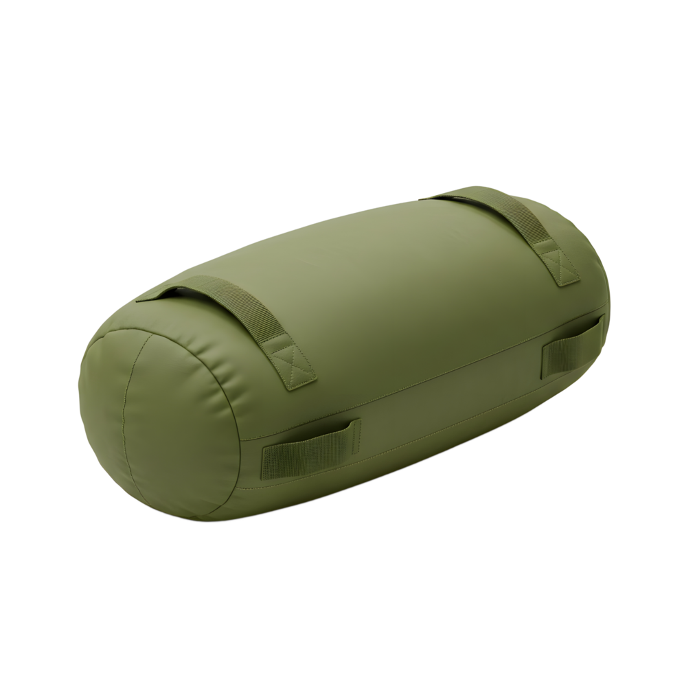 Olive Green Cylindrical Duffel Bag with Straps png