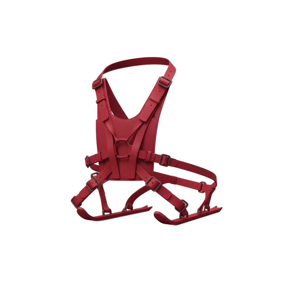 Stylish Red Leather Snow Sled Harness for Winter Fun png