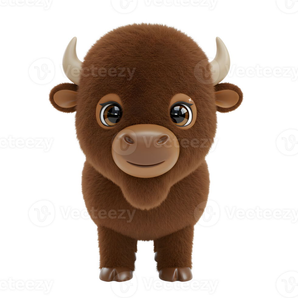 Cute Cartoon Buffalo Character Standing with a Friendly Expression on White png