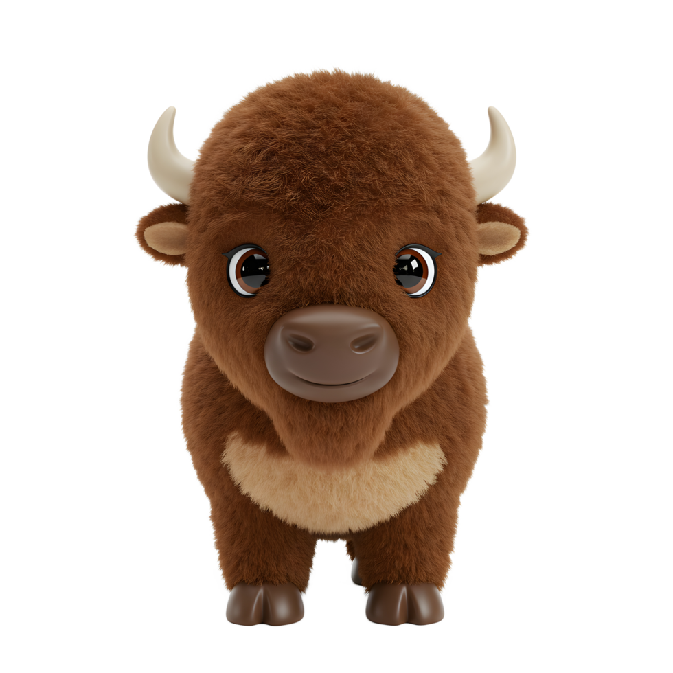 Cute Cartoon Buffalo Character Standing on White Background, Animal Illustration png