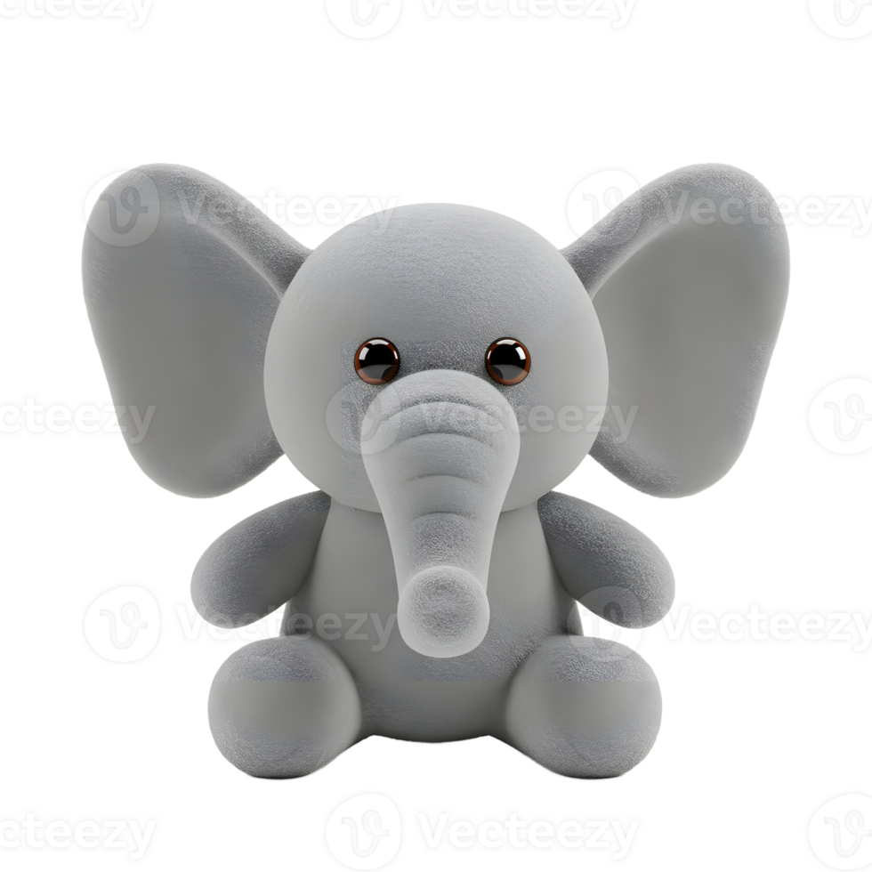 Cute Gray Elephant Plush Toy Sitting on White Background for Kids png