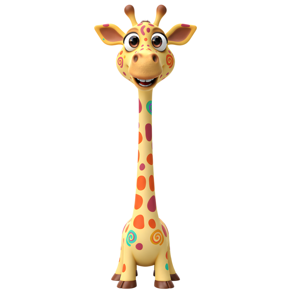 Cartoon Giraffe with Colorful Spots Standing on White Background png