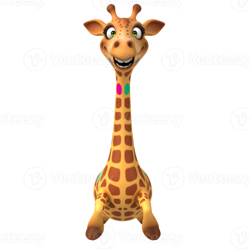 Cartoon Giraffe Character Sitting with Funny Expression on a White Background png