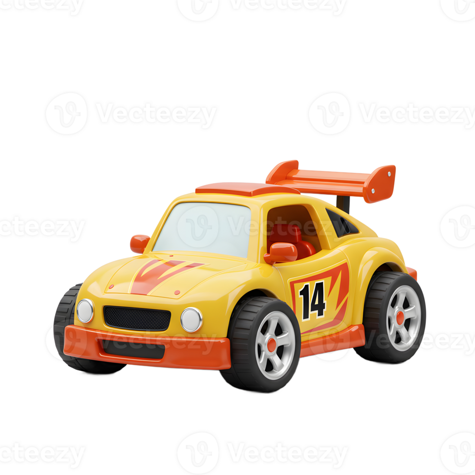 Yellow Toy Racing Car with Number Fourteen Ready to Play png