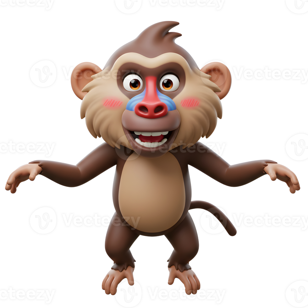 Cartoon Mandrill Smiling and Dancing Animation Isolated on White Background png
